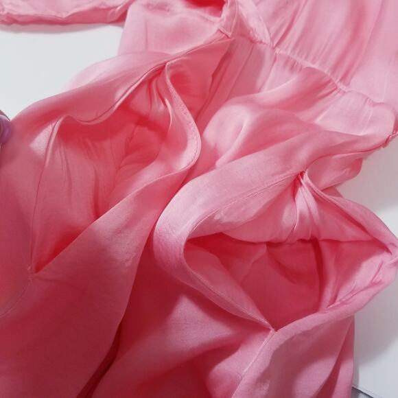 StarkX Pink Satin Geranium Maya Maxi Dress Empire Waist with Pockets - Picture 9 of 11